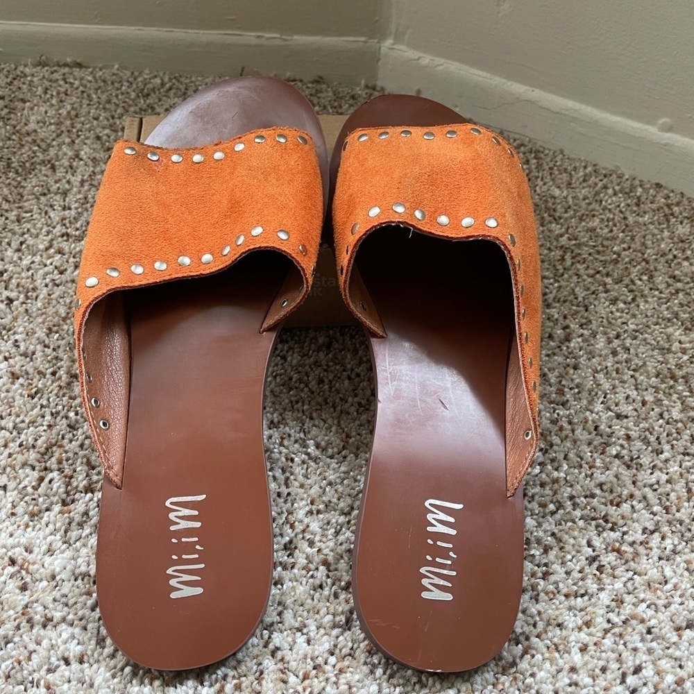 Mi.iM “Treviso” Studded Slide in Burnt Orange Color